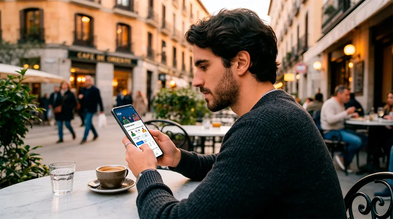 Apostador español revisando mercados NBA en su smartphone con licencia DGOJ
